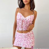 BXOXO Women Summer Skirts Outfits Lace Floral V-Neck Sleeveless Cami Tops Mini Skirts 2 Pieces Clothes Set y2k Streetwear